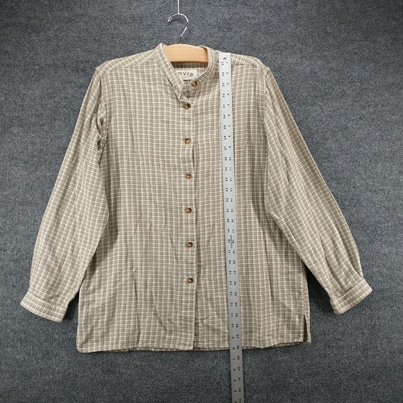 Orvis Men's Button Up Shirt Long Sleeve Tan L Checkered Cotton - Picture 8 of 12